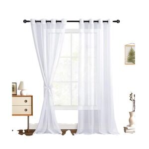 Hiasan White Sheer Curtains 52 x 102 Grommet Top Set of 2 Panels